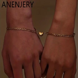 ANENJERY 316L Stainless Steel Heart Magnetic Bracelet for Women Couple Lovers Ins Valentine's Day Fashion Creative Niche Jewelry