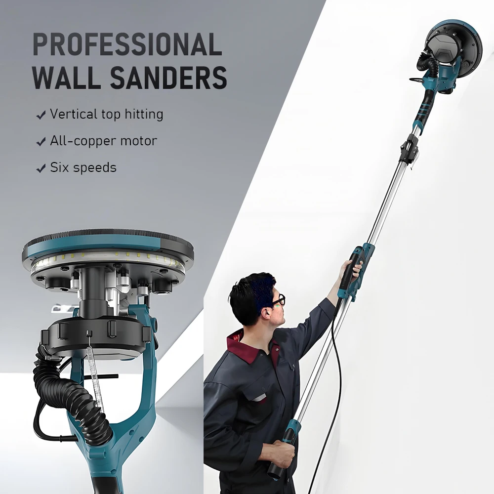 Folding Wall Sander 9 Inch Wall Putty Sander Sandpaper Machine Self-absorbing Dust Double Lamp Long Pole Wall Grinder