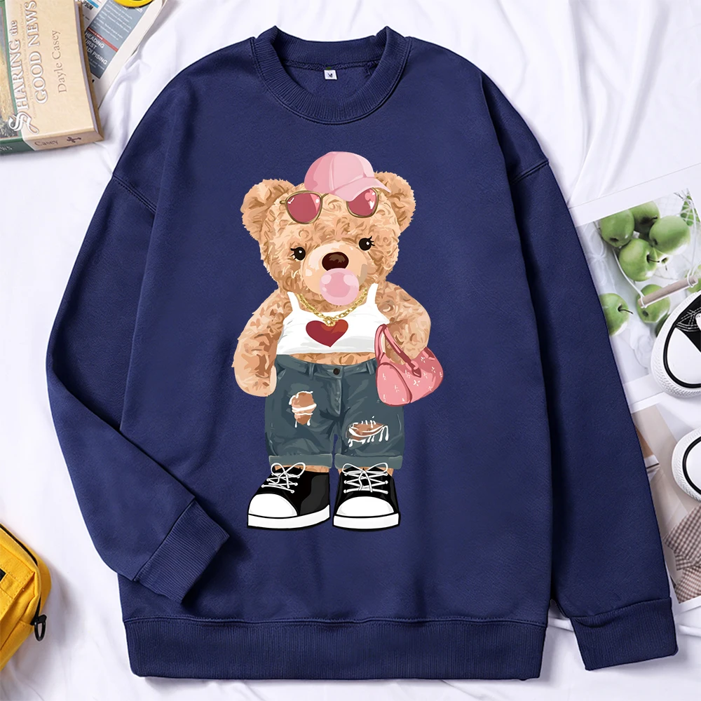 

Модная мужская толстовка с принтом розового медведя, флисовая одежда, модный топ в стиле ретро, универсальная свободная одежда, пуловер унисекс
