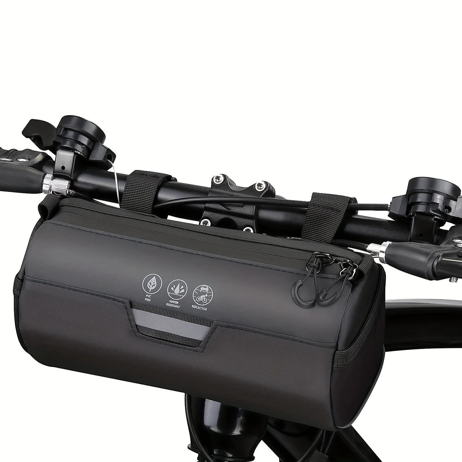 Bike Handlebar Bag Waterproof - Bicycle Handlebar Roll Bag with Large Reflective Area, Bike Front Pouch with Waterproof Zipper