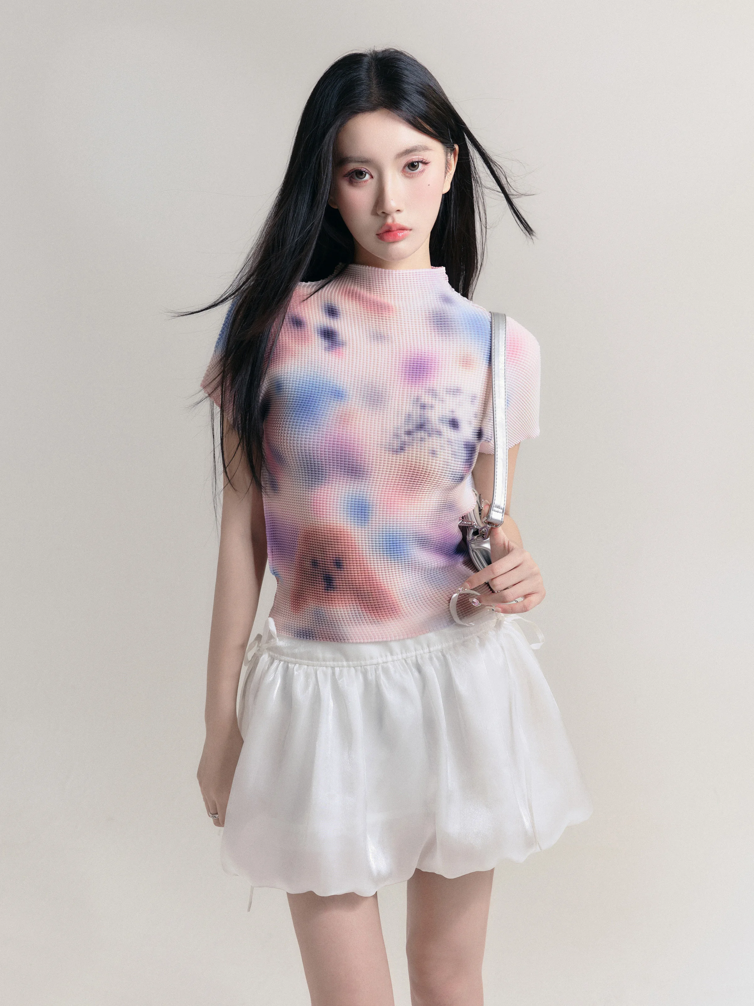Fragile Heart Korean Style Polyester Short Puffy Skirt with Flower Bud Design Versatile Half-length Euro Organza A-Line Skirt