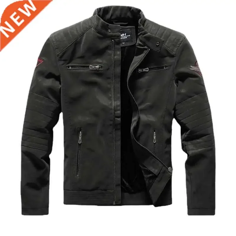 

Zipper Pocket Biker Clothing Bomber Motorcycle Leather Jacket Men's Casual Leather Jacket Jacket Fashion Solid Color Collar coat
