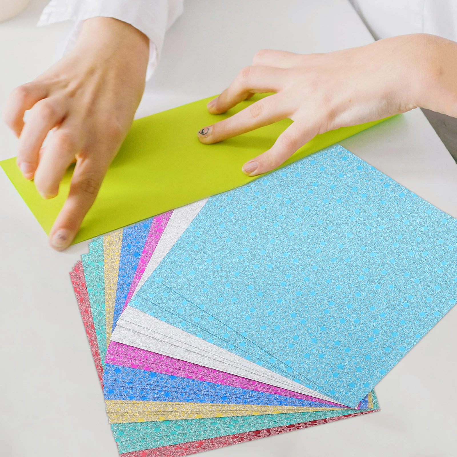 28 pçs crianças glitter origami papel iridescente quadrado brilhante dobrável papel diy artesanato decoração colorido brilhante artesanato