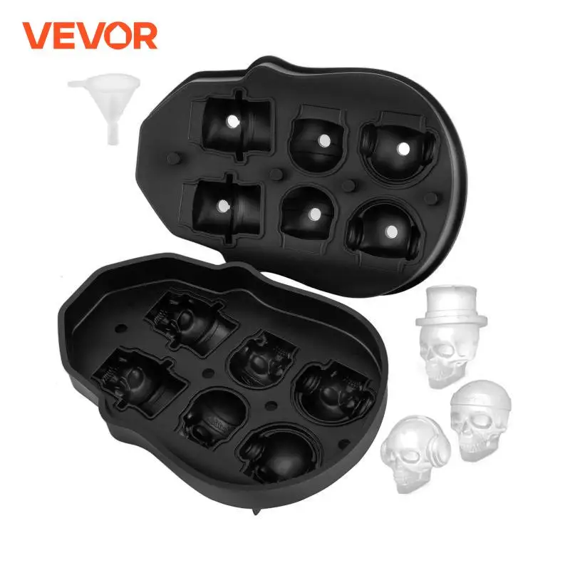 Vevor ice cube maker silicone preto 4/6 grade 3d crânio forma bandeja casa barra de festa legal uísque bebida gelo bola molde diy ferramenta