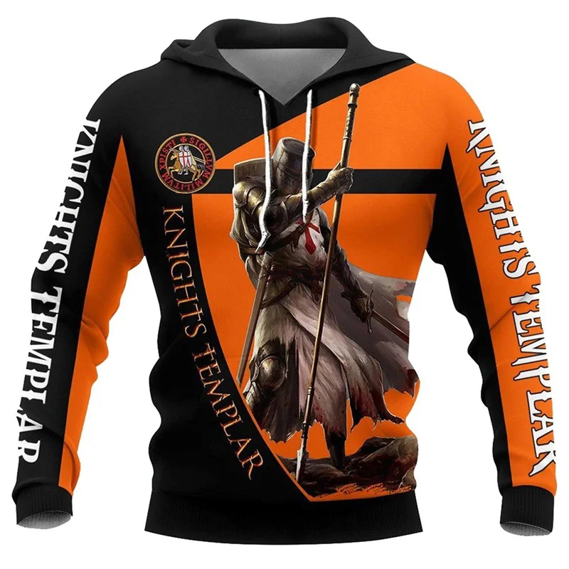 3D Printed Cool Knight Hoodies For Men Middle Ages Pattern Pullovers Casual Hooded Long Sleeves Oversized Tops Sweatshirts