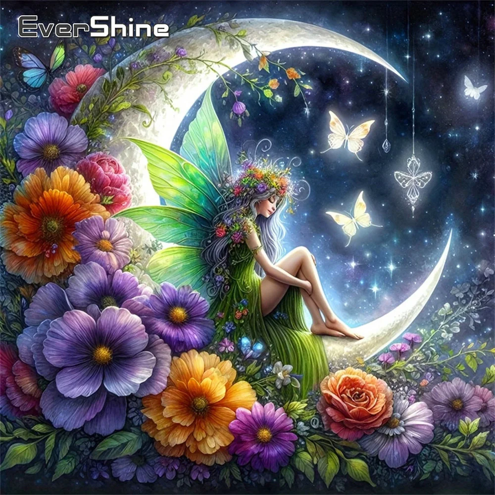 EverShine Diamant-Malerei Porträt Elfe Strass-Stickerei Gänseblümchen Vollquadrat-Mosaik Mond Handgemachtes Geschenk