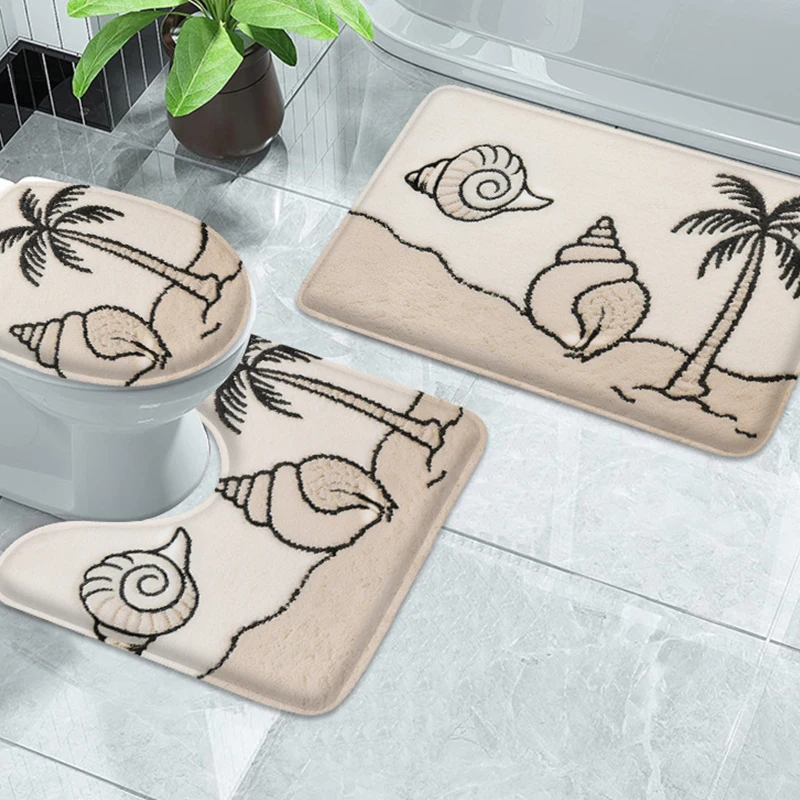

3pcs bathroom soft floor mats flannel bathroom anti slip mats ocean style patterned small carpets, suitable for bathrooms