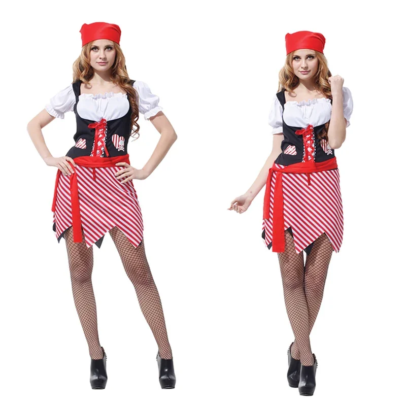 Female Caribbean Pirates Captain Costume Halloween Pirate Costume Women Drama Stage Performance  Role Play Dress