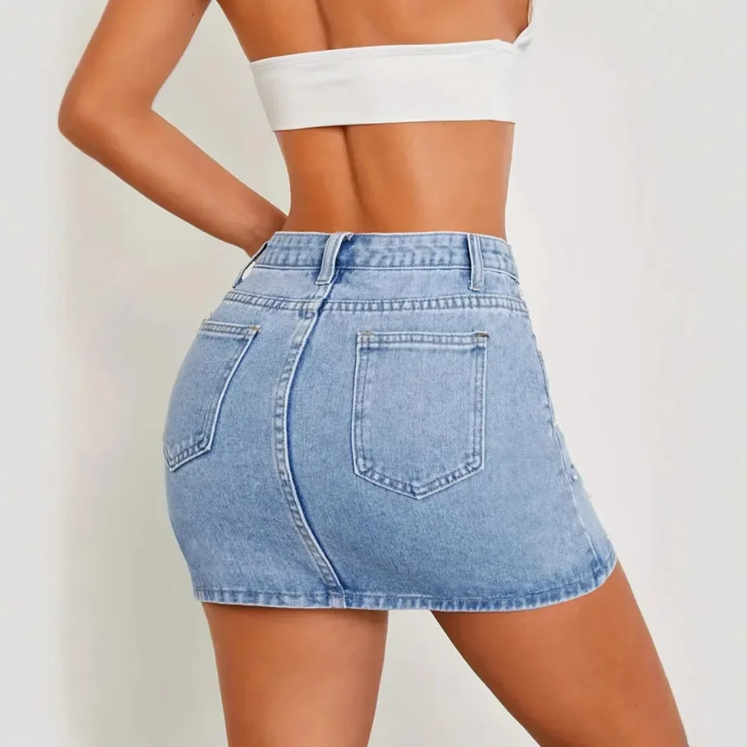 

Сексуальная короткая юбка до половины тела, украшенная джинсовой тюмом из бисера для женщин. Новая летняя модная и повседневная женская юбка с высокой талией