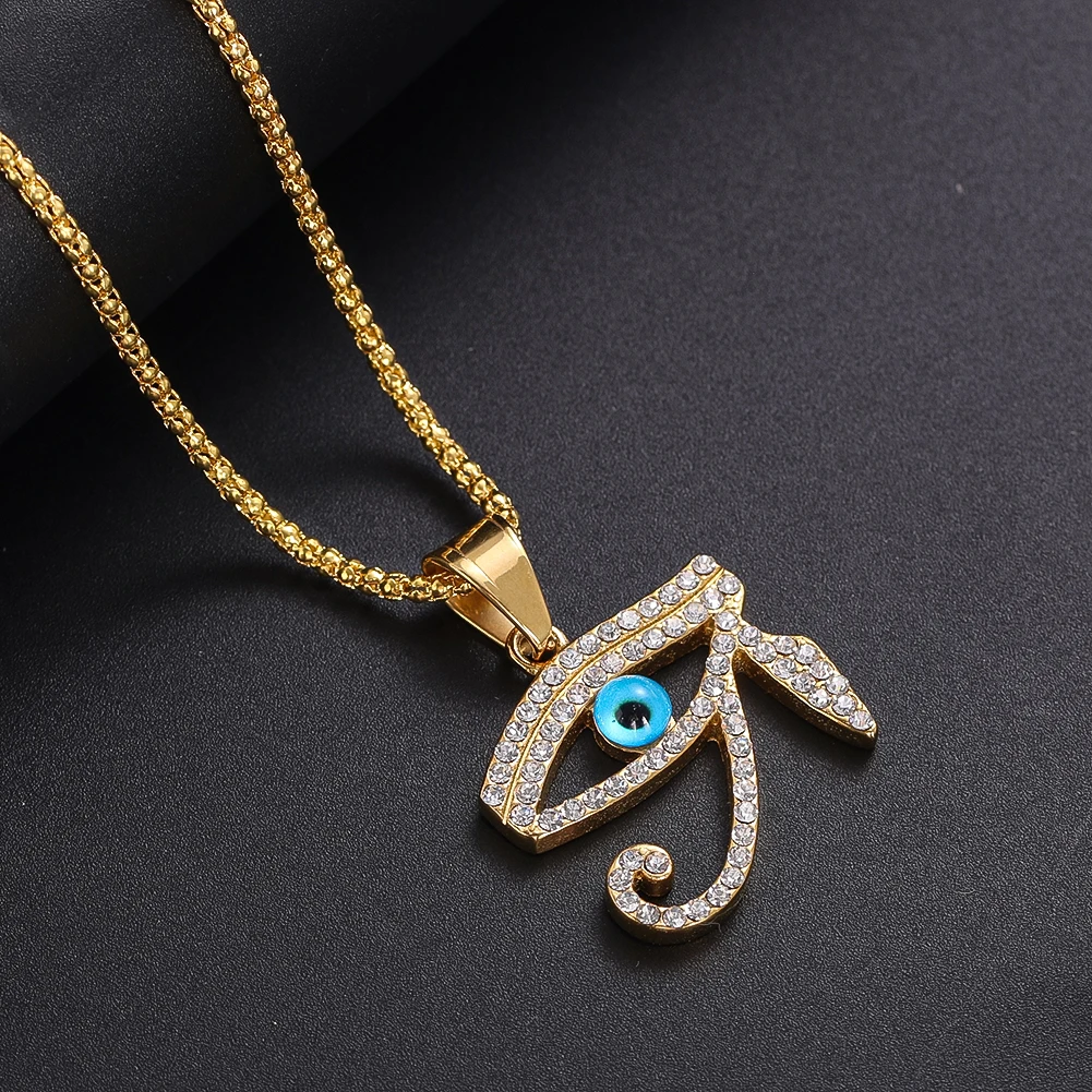 Pendant Zircon Eye of Horus Egyptian Pharaoh Necklace Vintage Gold Plated Jewelry Amulet Protection Charm Men Women Accessories