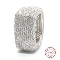 Handmade Hollow Finger Ring S925 Sterling Silver Micro pave 450Pcs Diamond cz Wedding Band Rings For Women Men Jewelry