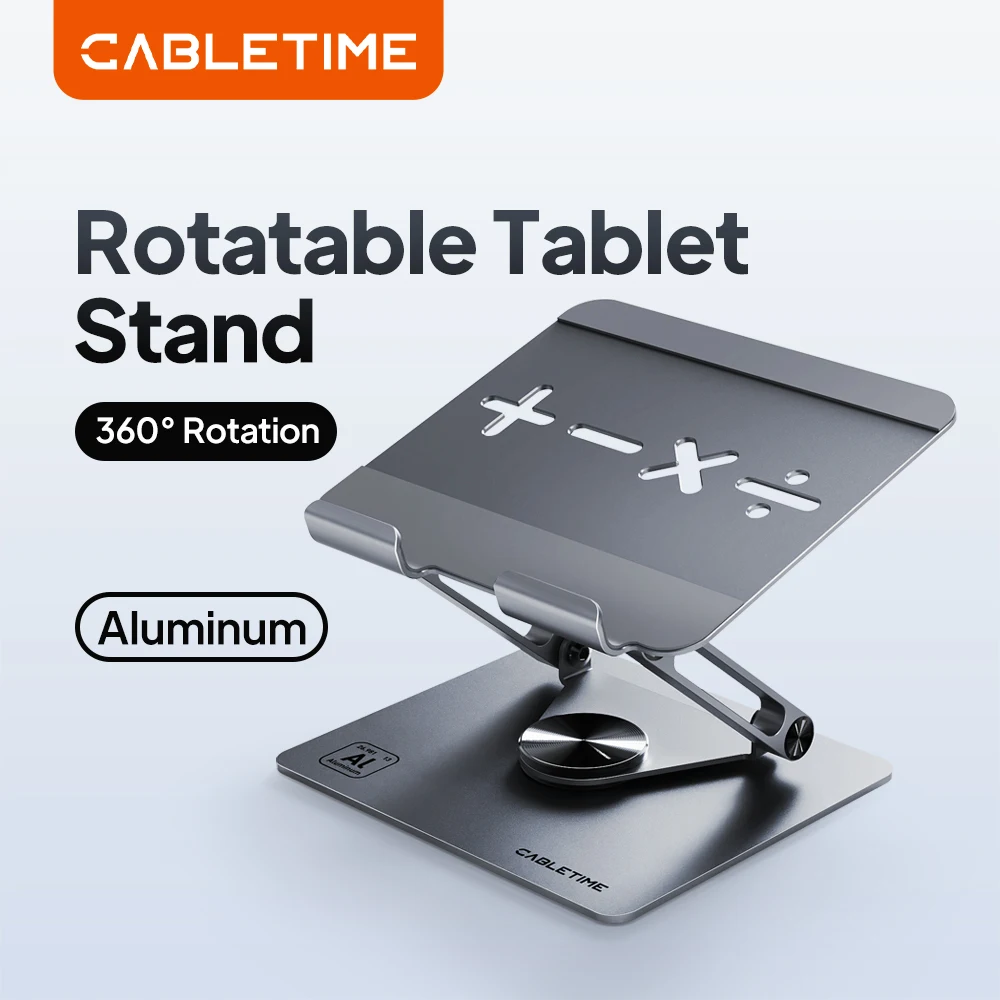 CABLETIME Tablet Stand with 360°Rotating Base Adjustable Aluminum Foldable Desktop Stand Holder For Ipad Pro/Air/Mini Switch2 1