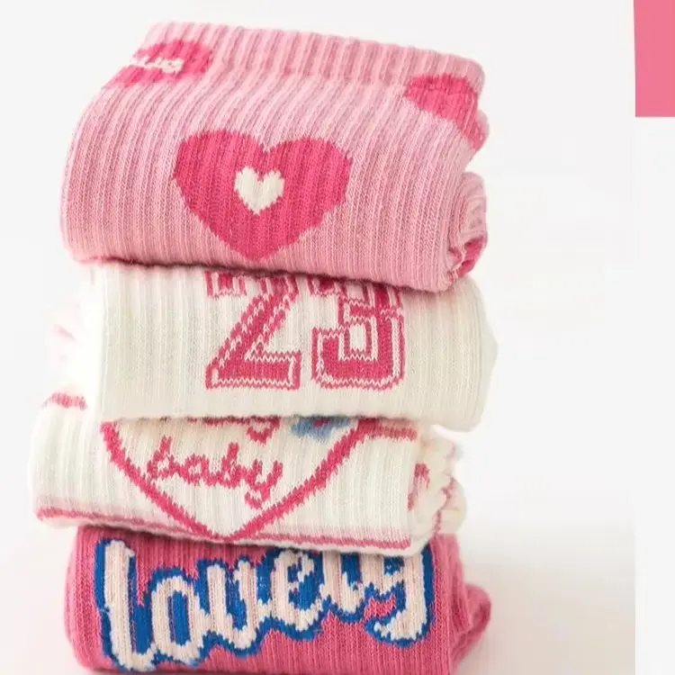 5 Pairs Spring Socks Girls Kids Socks Athletic Socks Sport Crew Youth Cotton Soft Breathable Socks for Outdoor