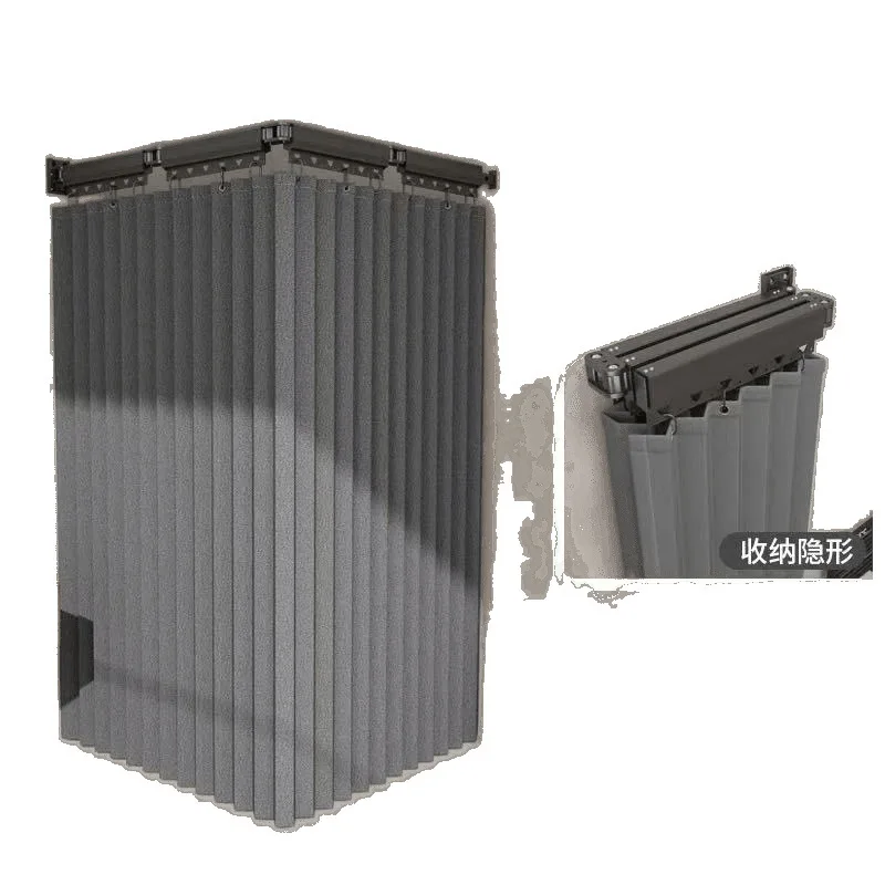 

Foldable rod shower curtain set Invisible bathroom partition Waterproof toilet punching High-grade dry and wet separation