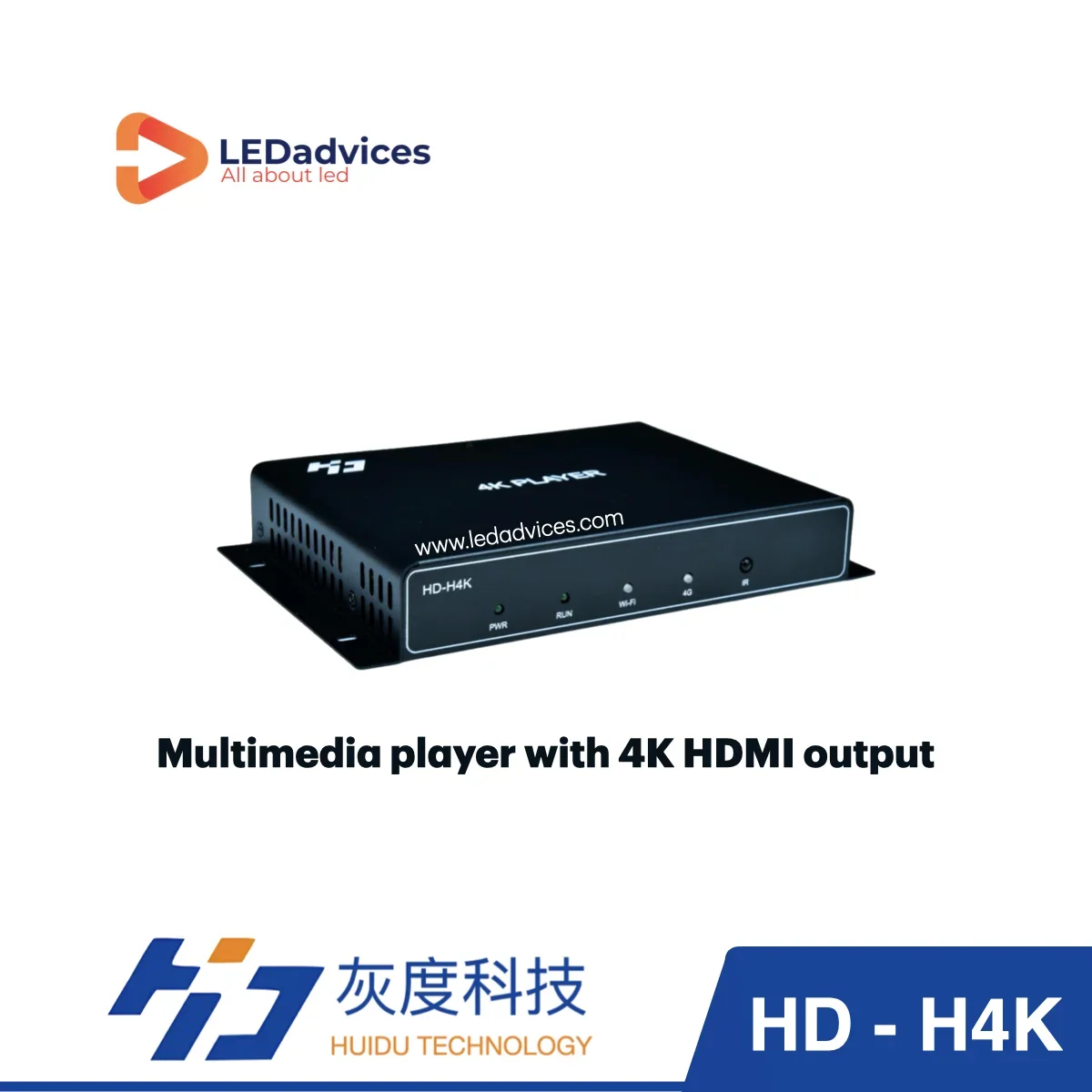 HUIDU HD-H4K Multimedia Player LCD LED Display 3840×2160@60FPS 4K HDMI Output Wifi Mobile APP Wireless Control