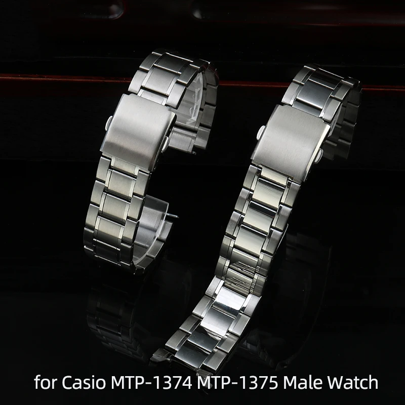 For Casio Watchband MDV-106 MDV-107 MDV-106D MTP-VD01 Stainless Steel Metal Men Strap Wristband 22mm Arc mouth Watch Band