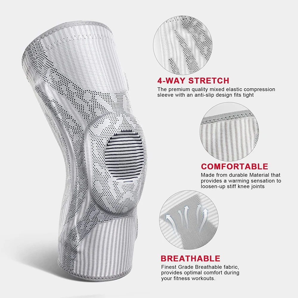 1Pcs Knee Brace Compression Knee Sleeves Gel Pad Support & Side Stabilizers for Knee Pain,Meniscus Tear, Joint Pain Relief ACL