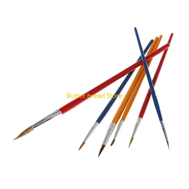 W89C 6pcs Two Type Wooden Nylon Painting Drawing Oil Paint Artist Practice Brushes