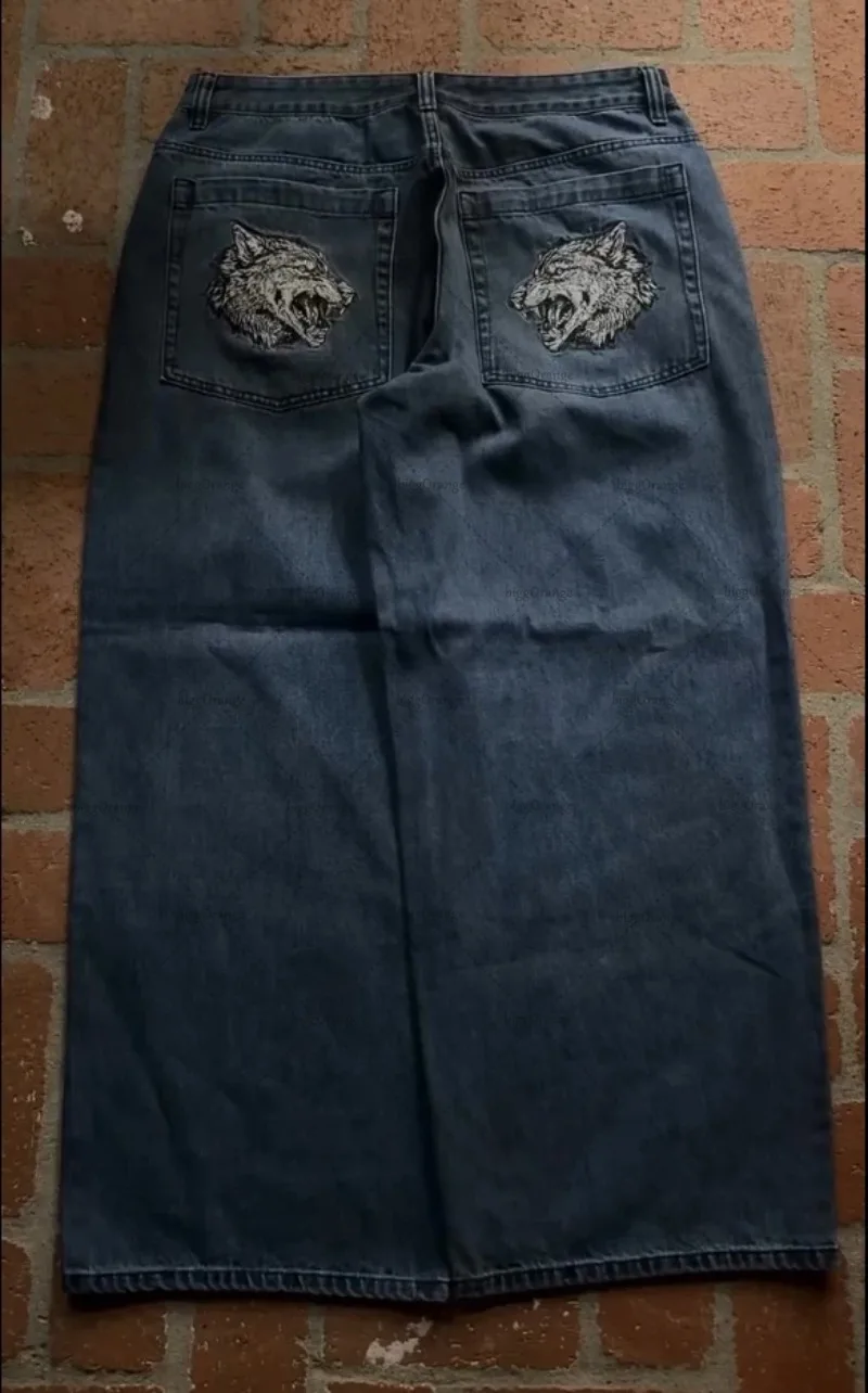 الهيب هوب الشرير Harajuku فضفاض الجينز الرجال القوطية خمر الشارع الشهير بنطلون شارع العليا الرجعية الهيكل العظمي عالية الخصر السراويل المستقيمة #6