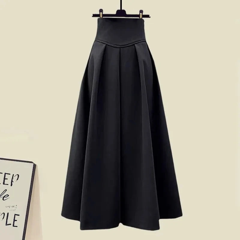 Spring and Autumn Set Women's 2023 New Korean Version Slim Underlay Sweater Sweater with Waist Wrapped Half Skirt Three Piece Se