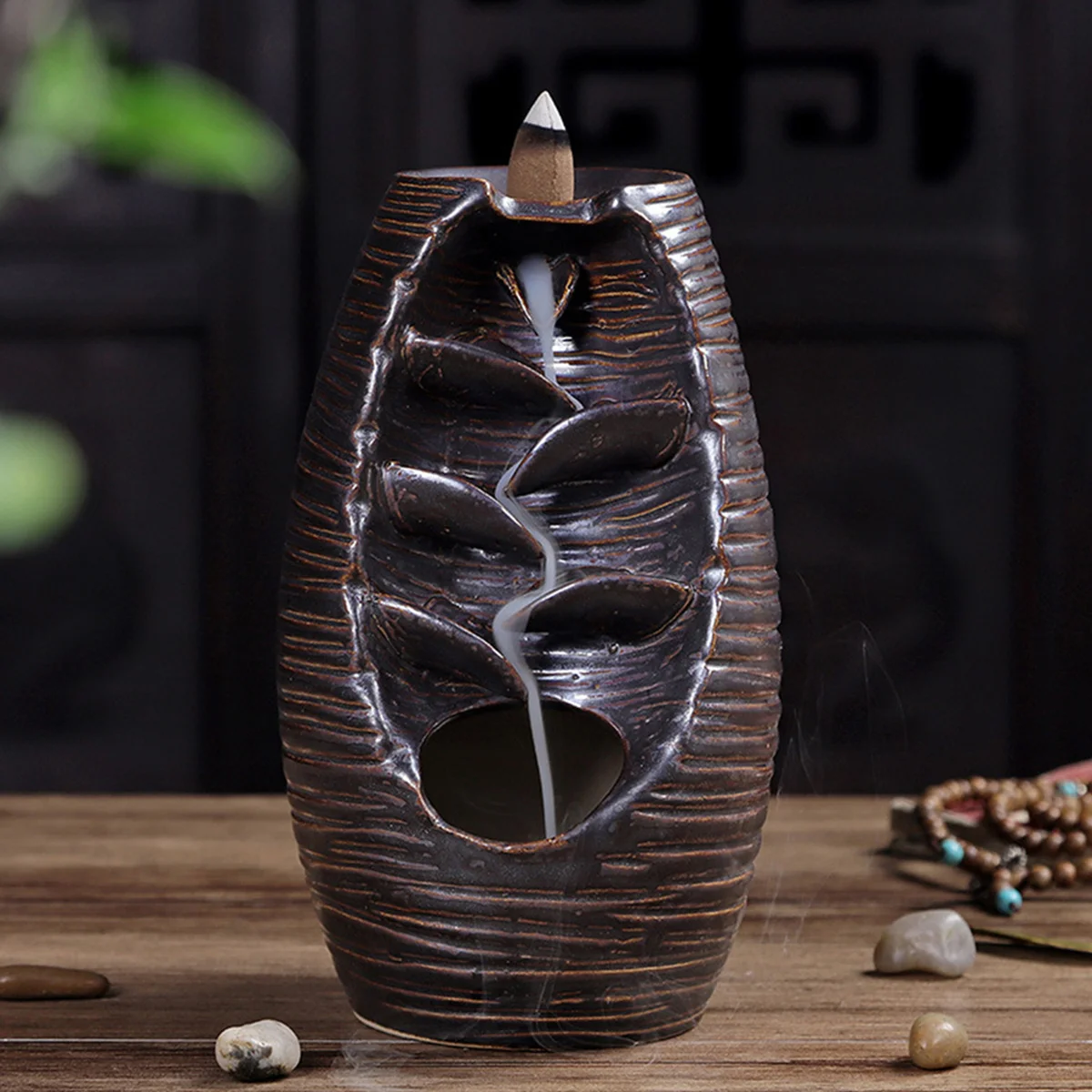 

Backflow Incense Burner Ceramic Handmade Waterfall Smoke Effect Home Office Decor Aromatherapy Meditation Relaxation Ornament
