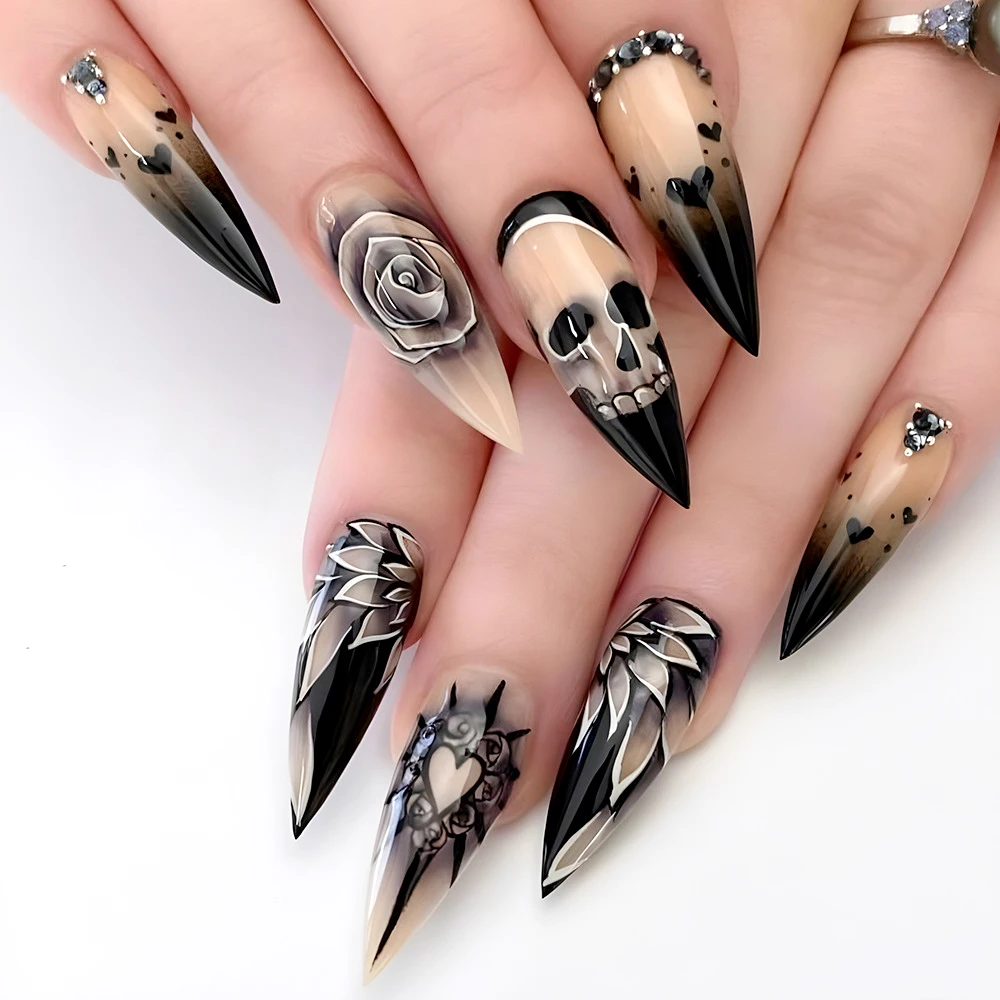 Uñas postizas negras degradada - Nail Art Vampire reseña y precio