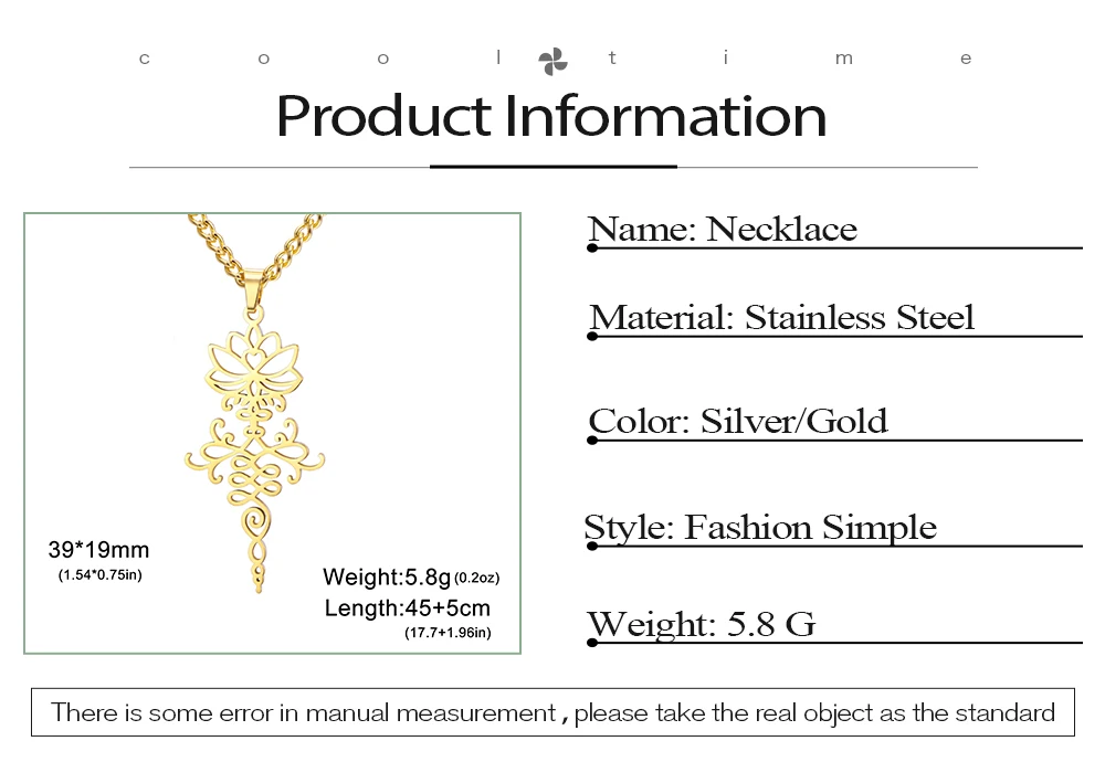 COOLTIME Lotusblume Anhänger Damen Halskette Edelstahl Mode Buddhismus Wiedergeburt und Reinheit Charm Halskette Amulett Schmuck – Detail 2