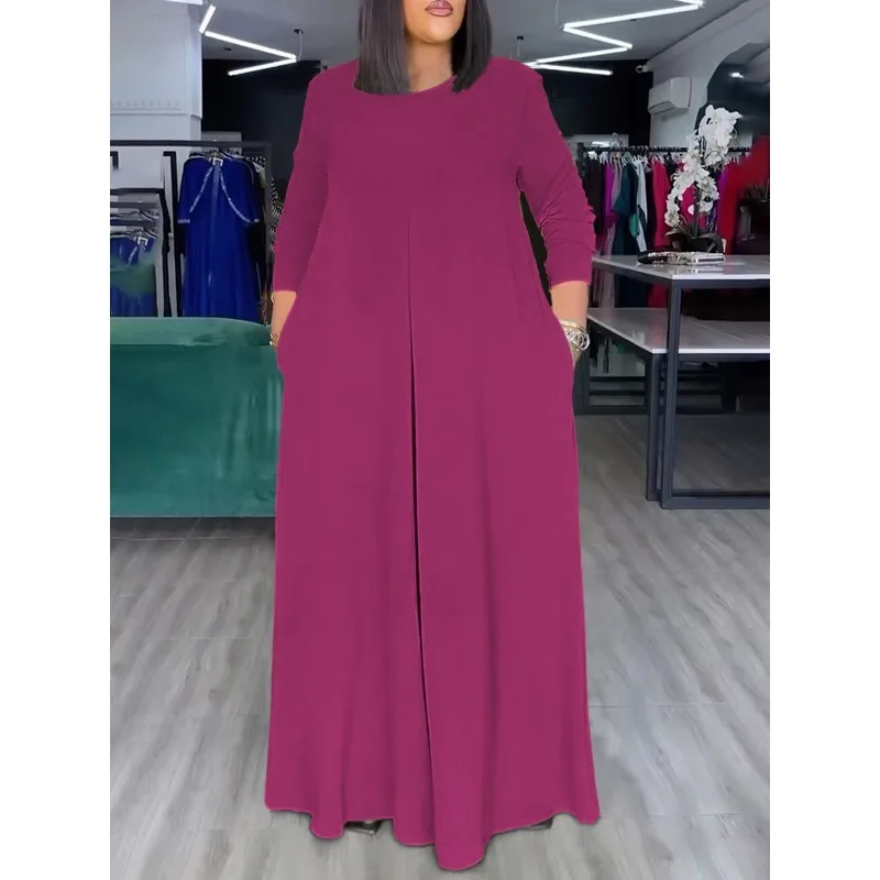 Monos de mujer en 6 colores, ropa informal elegante con cuello redondo, manga larga, bolsillos de pierna ancha, mono solitario para mujer 2025 179437