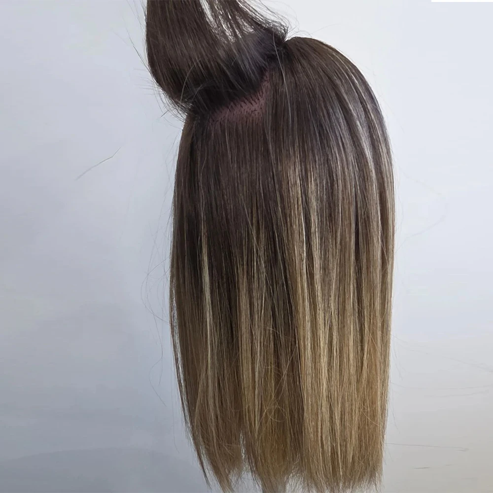 Synthetic Short Bob Wig for Women 13x4 Lace Front Wig Ombre Ash Brown Heat Resistant Fibre Realistic Look Highlights Wig Daily