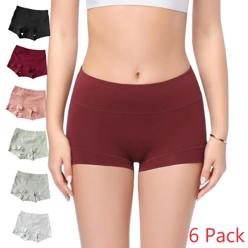 

Женское хлопковое нижнее белье, женские трусики с высокой талией, короткие штаны с полным покрытием, нижнее белье для девочек, женские трусы Lin, 6 шт.