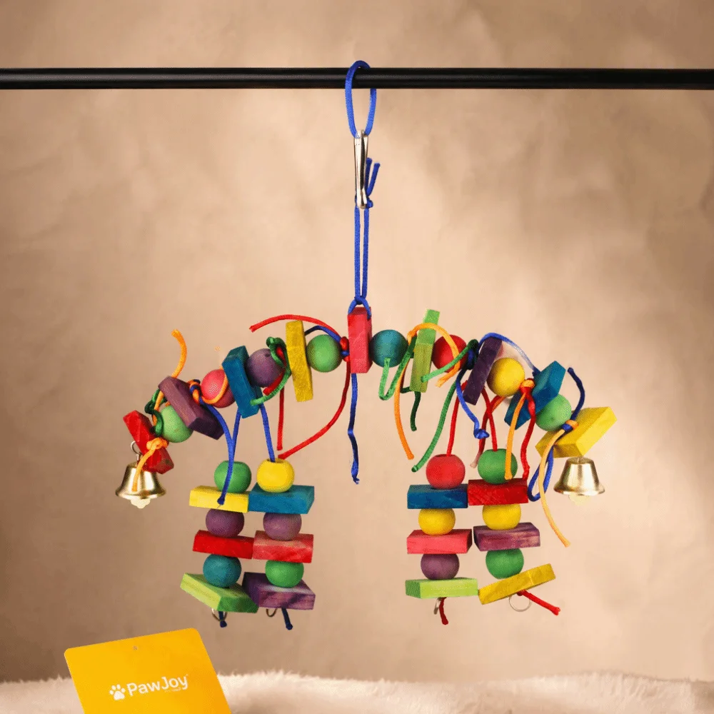 Multicolored Blocks Parakeet Chewing Cotton Rope Wooden Material Wooden Blocks Thick Block Chewable Design Bird Shredding