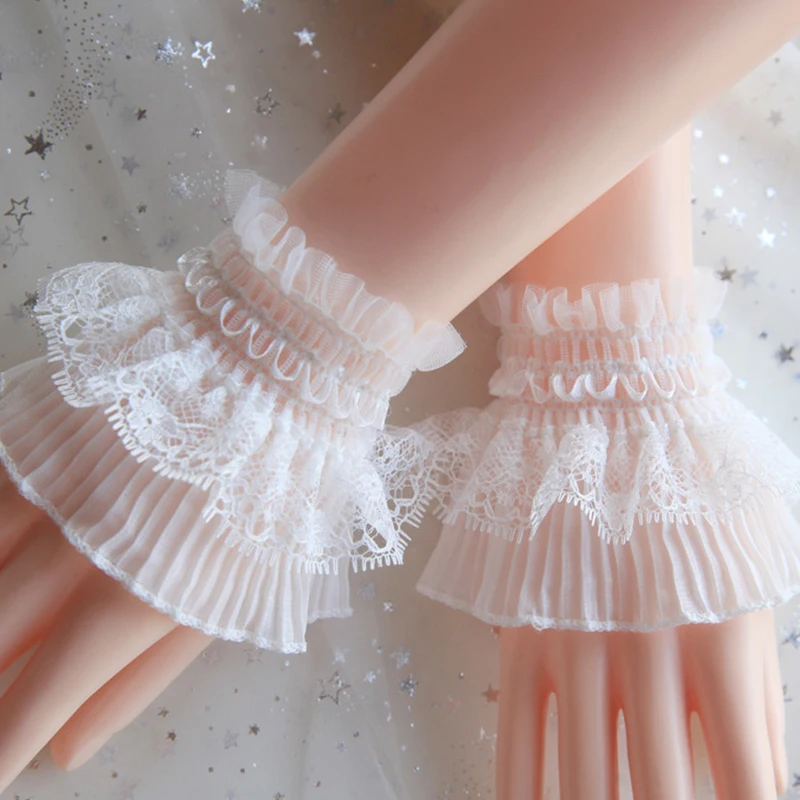1Pair Lady Detachable Sleeves Fake Cuffs Female Lace Thin Pleated Flare Sleeve Ruffles Wristband Sweater Blouse Wrist Warmers