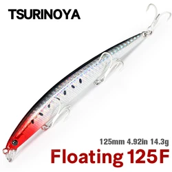 TSURINOYA 125F Ultra Long Casting Slim Minnow Floating Fishing Lure DW72 125mm 14.3g 10-60cm Shallow Range Saltwater Hard Baits