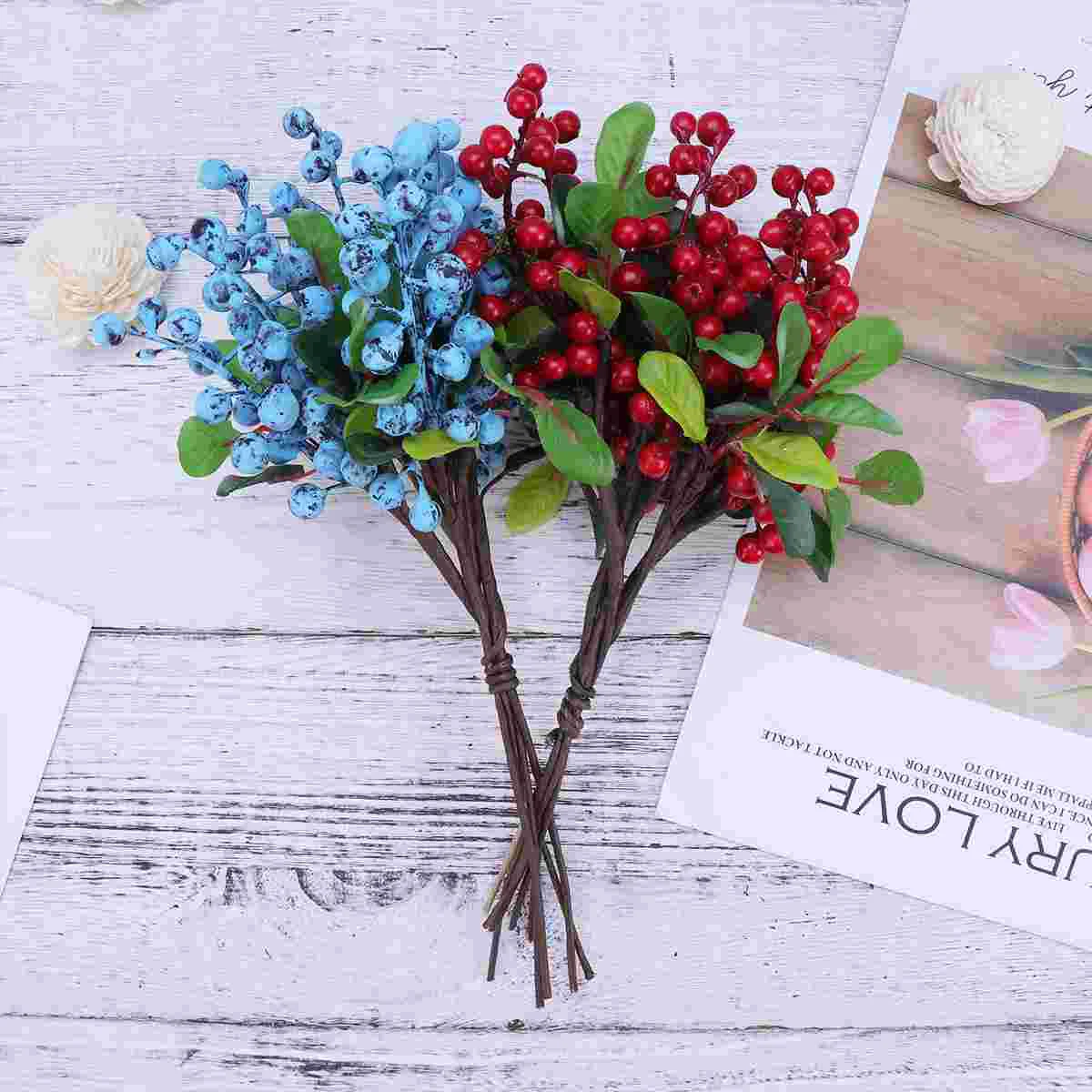 5 Pcs Holly Vacation Decorations Artificial Flower Bouquet Blueberries Christmas