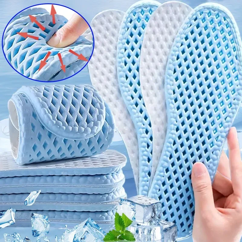 4PCS Blue Cooling ฟองน้ํา Deodorizing ดูดซับเหงื่อพื้นรองเท้านุ่ม Insoles สําหรับผู้หญิงผู้ชายฤดูร้อนใหม่กีฬา Cooler รองเท้า Pad