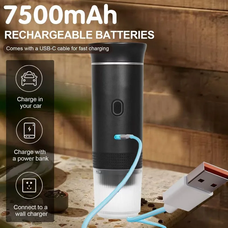 Portable Coffee Machine Wireless Electric Capsule Powder Travel Coffee Maker 3-in-1 Espresso Coffee Maker for Car & Home Camping