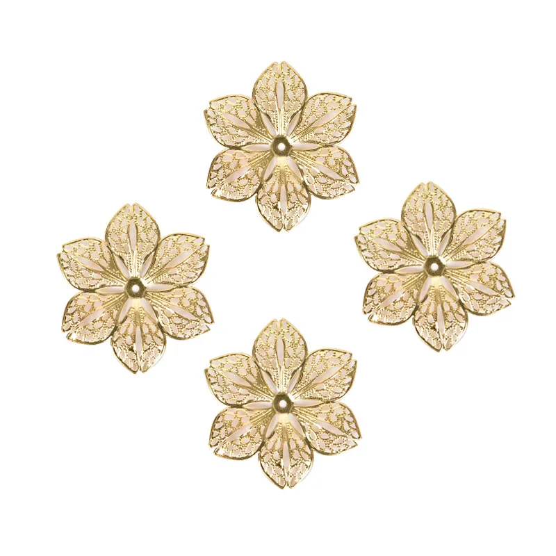 50Pcs Mixed Metal Flower Leaves Filigree Wraps Connectors Pendant Gold Beads Caps Charms for DIY Jewelry Making Craft Supplies