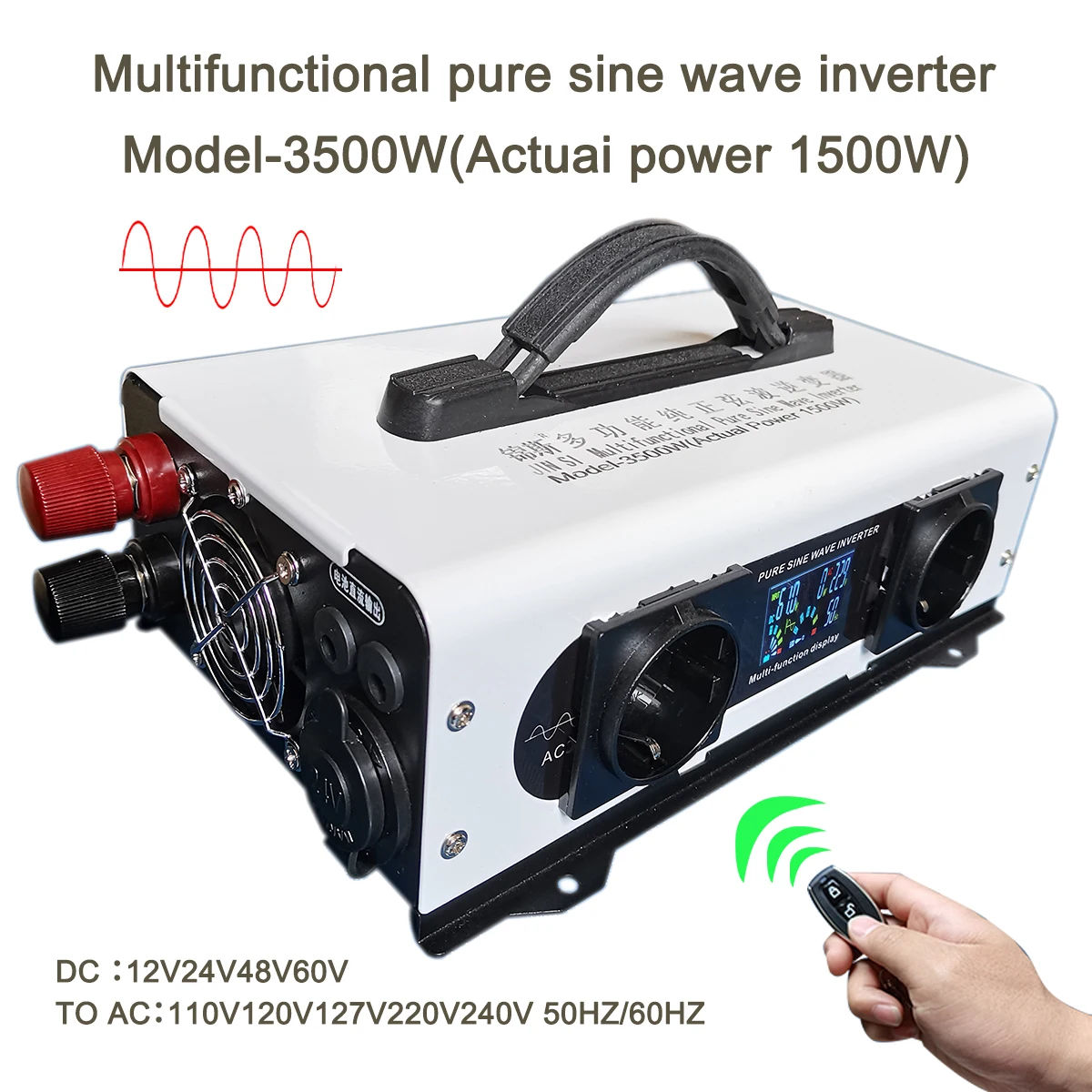 Inverter 12V 220V Pure Sine Wave Portable Power Bank Solar Inversor 3500W 1500W DC 24V 48V 60V To AC220V 230v 110V Car Converter