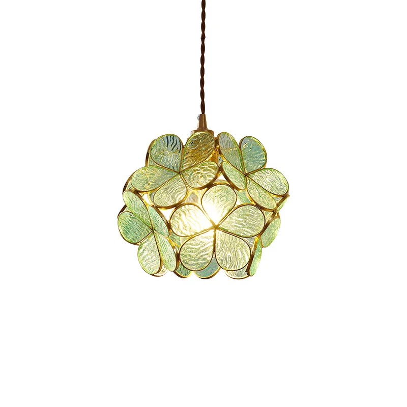 Copper Flower Glass Chandelier  Bedroom Bedside Long Line Small Pendant Lamp Lotus Flower Luxury Retro Restaurant Bar Light