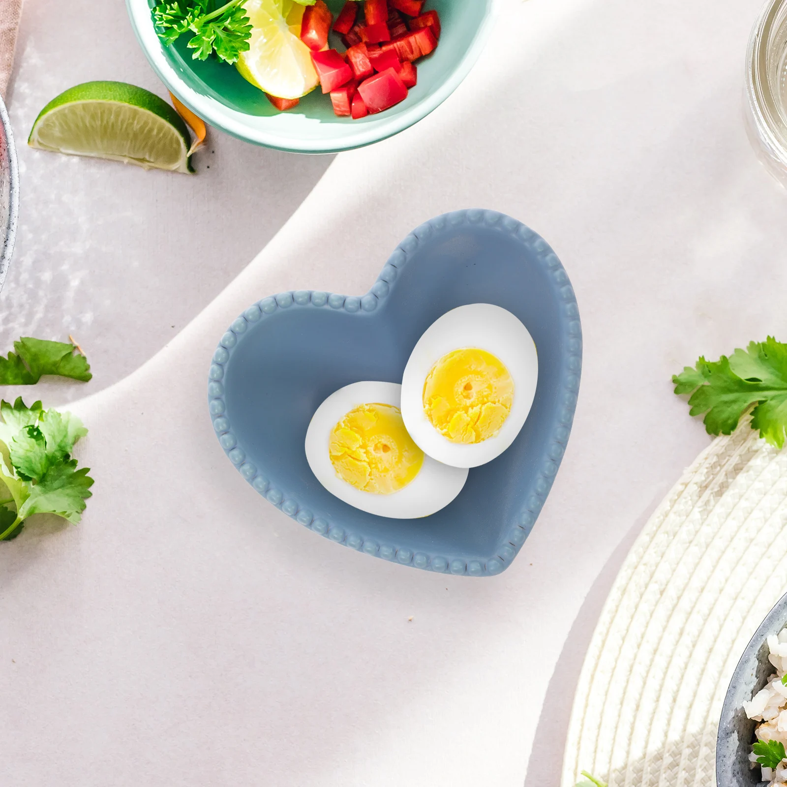 

Heart Shaped Ceramics Bowl Light Blue Fine Workmanship Elegant for Dessert Salad Fruits Snacks Hot Dishes Safe Reusable