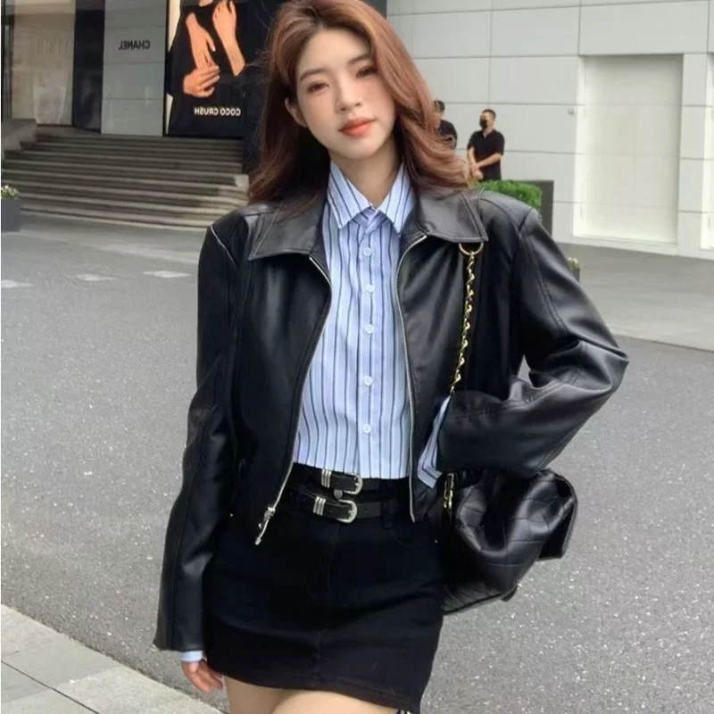 Short Leather Jacket New High-end Design Jacket Motorcycle Tops for Women