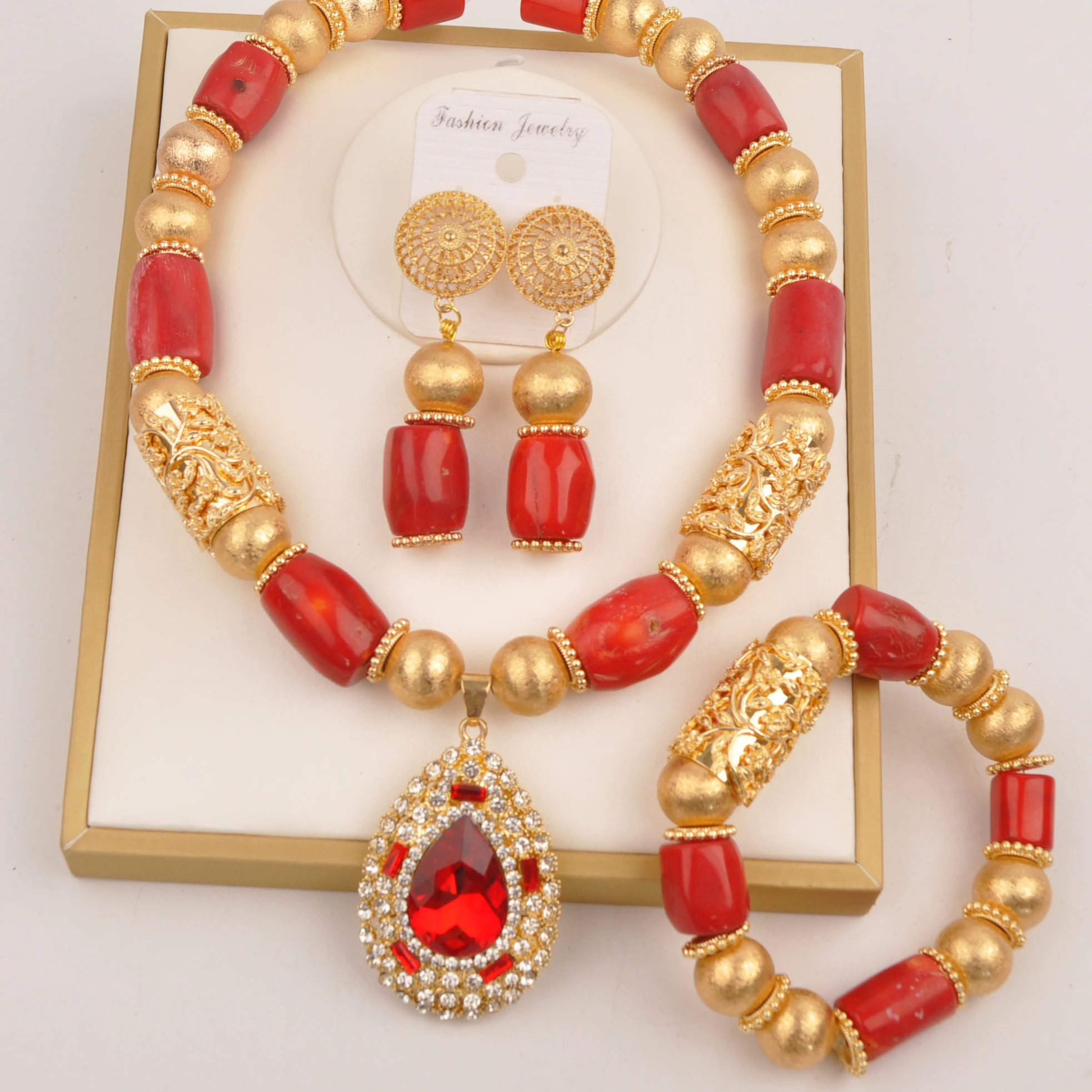 

Red Original Coral Bead Jewelry Set