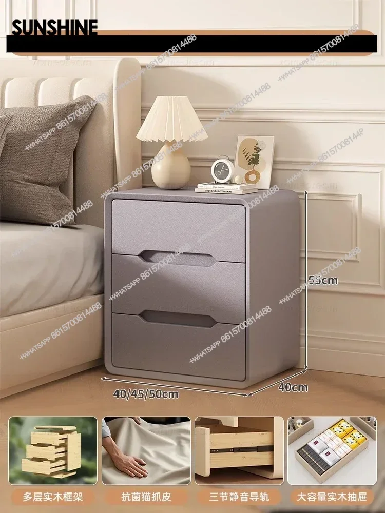 

solid wood bedside table simple modern light luxury minimalist cream wind bedside storage three pumping chestX