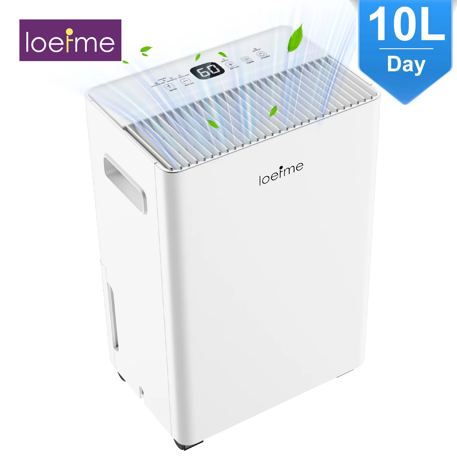LOEFME Luftentfeuchter, 10 l/Tag, elektrische Feuchtigkeitsabsorber, 1,5 l Wassertank, reinigender Luftentfeuchter, Geruchsstummschaltung mit Rad, Wasserleitung