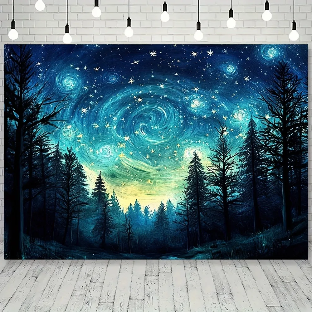 Cosmic Starry Forest Tapestry: Swirling Galaxy Art Pattern Mystic Boho Wall Decor for Living Room Bedroom