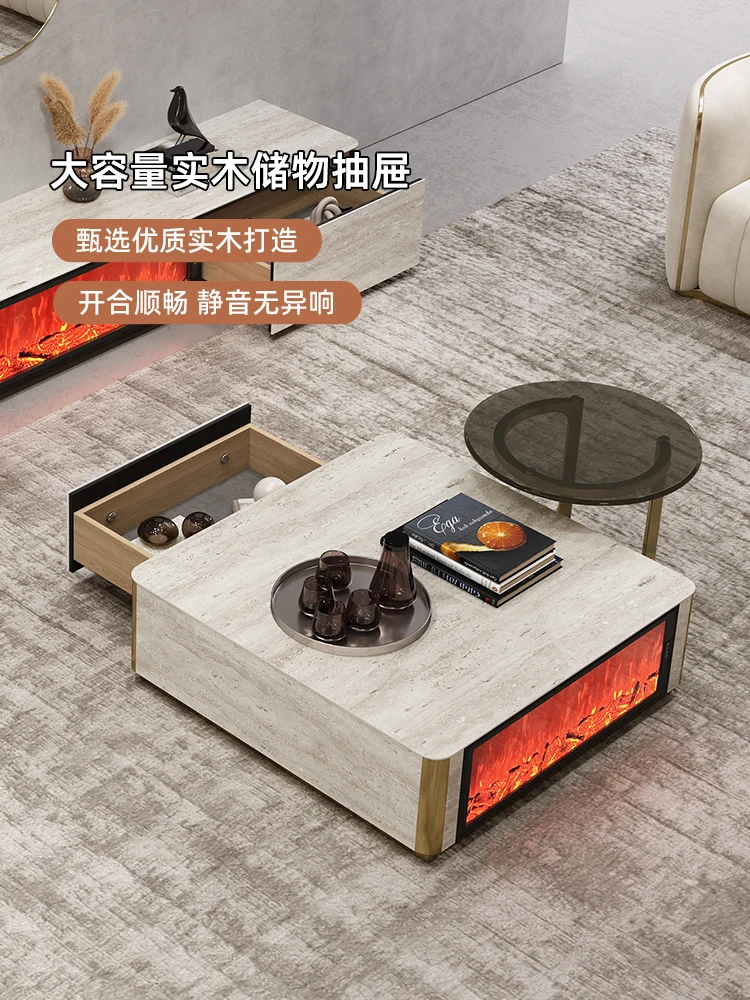 New light luxury modern coffee table side table combination simulation flame fireplace size apartment type home living room adva