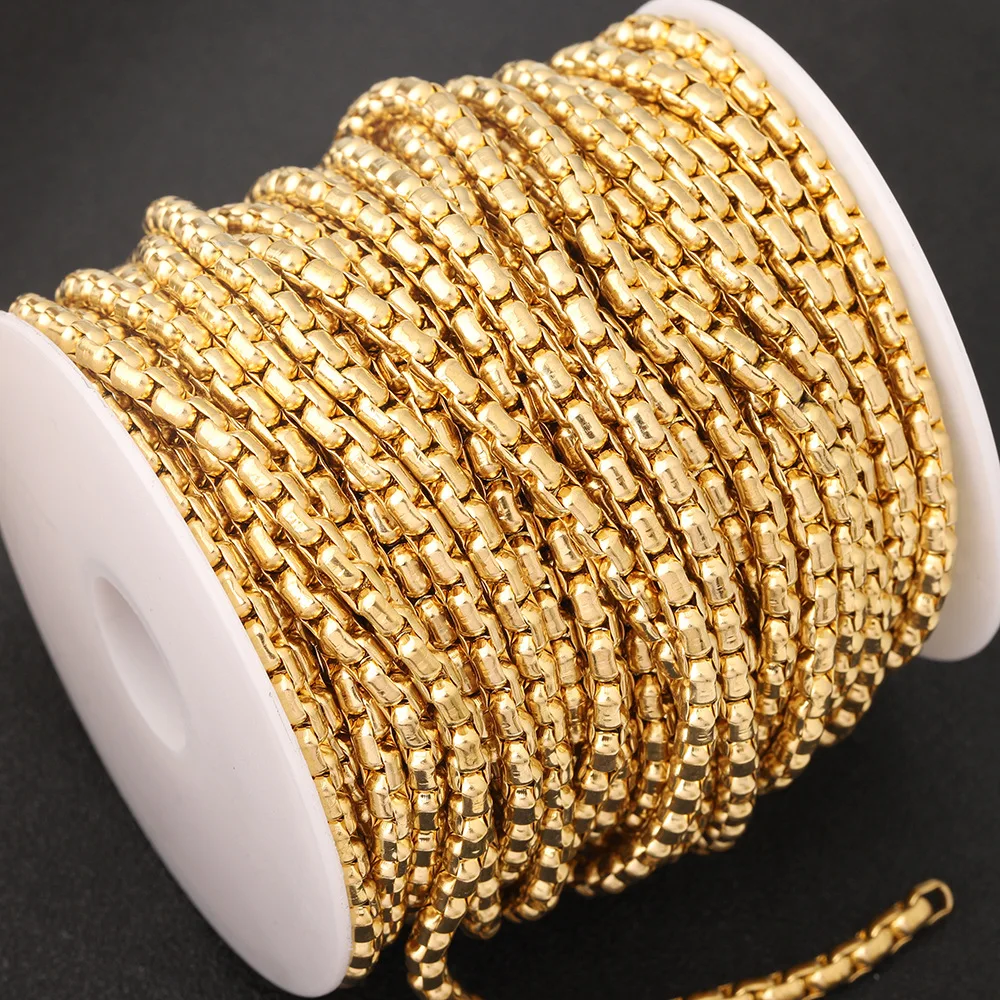 

3Meters Stainless Steel Rolo Box Chain for DIY Jewelry Making Necklace Findings Bracelet Supplies Handmade Crafts in Bulk
