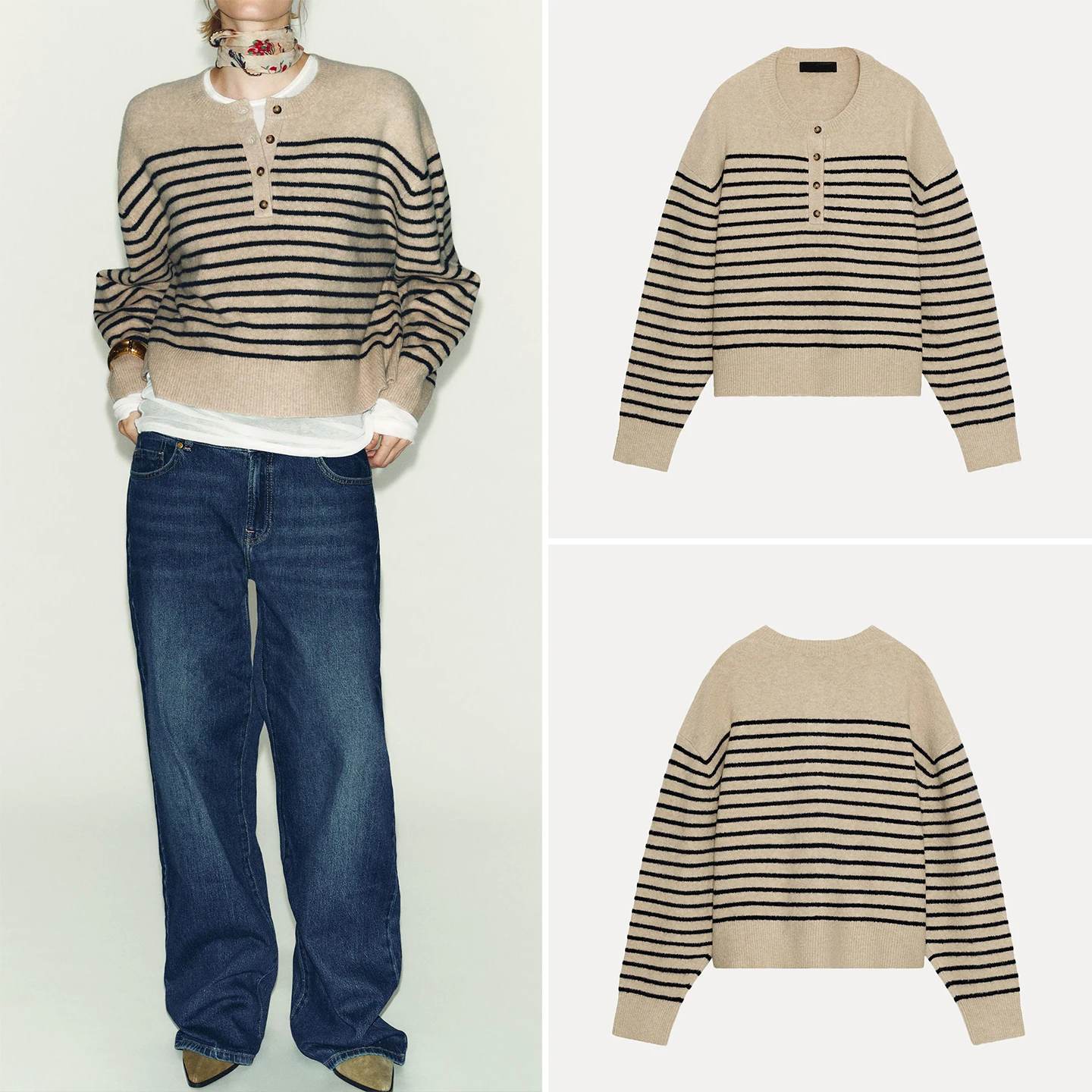 

Casual Striped Knitwear Autumn 2025 Women's Faion Personali Daily Wear Z Brand Long Sve round Ne Regular Length