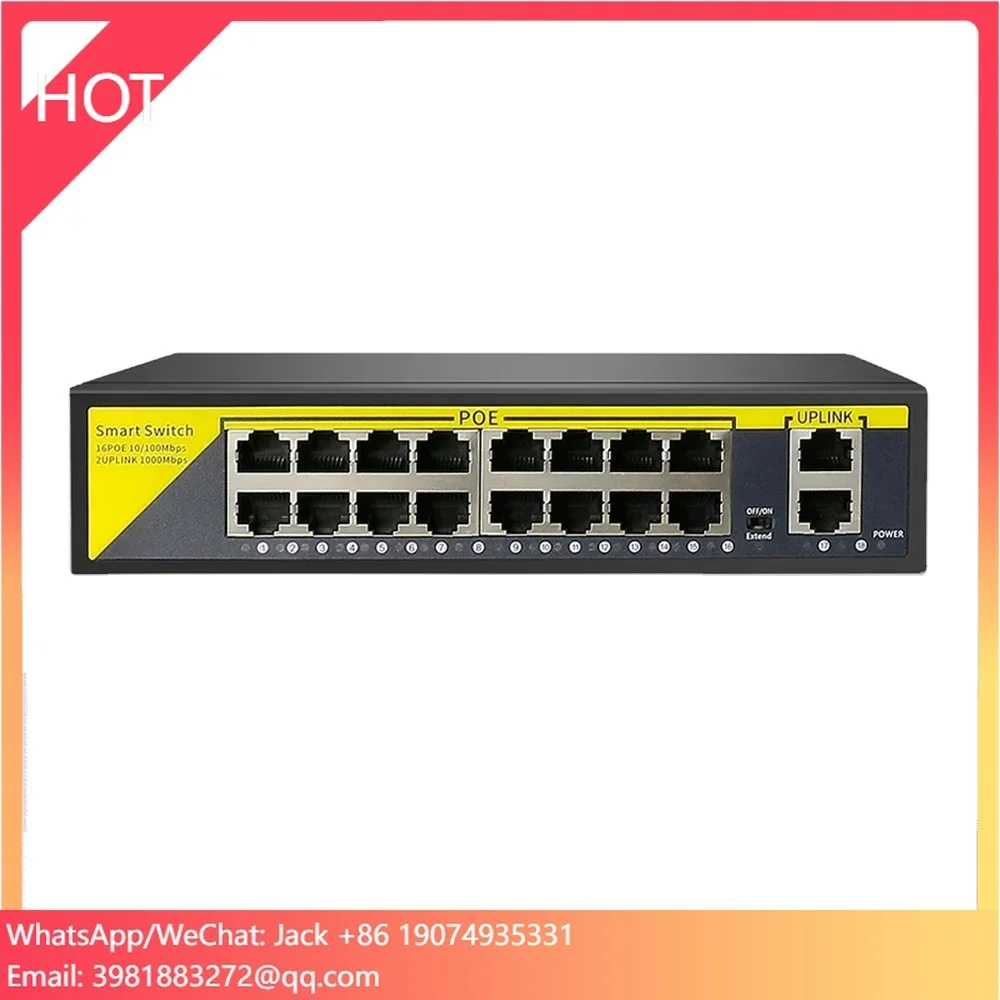 Interruptor gigabit de 18 portas ieee802.3af 48v 16 canais poe switch 16ch para câmera poe nvr kit sem fio ap ip cctv sistema de segurança