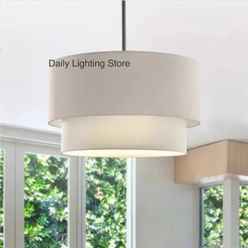 E27 LED Fixture Modern Minimalist Dining Room for Living Bedroom Study Double Linen White-Black-Beige Fabric Pendan Light